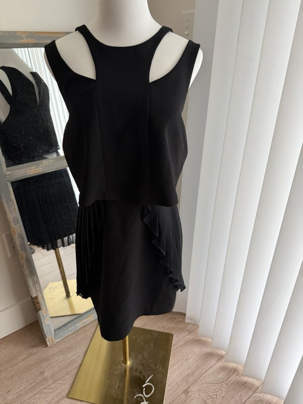 BCBGeneration Black Open Back Layered Pleated Cocktail Dress Size S